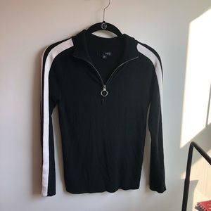 Aqua Striped Quarter Zip Sweater